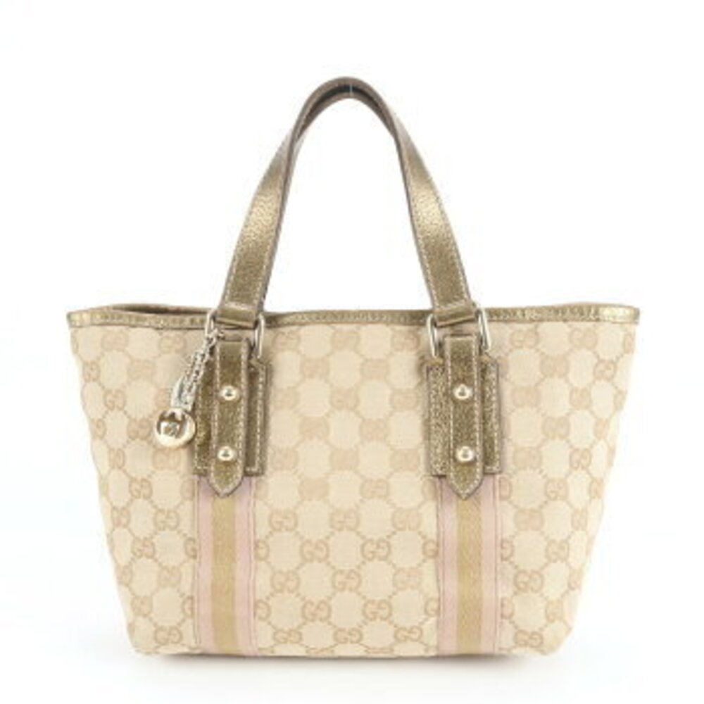Gucci Charm GG Canvas Tote Bag Shoulder Handbag Beige